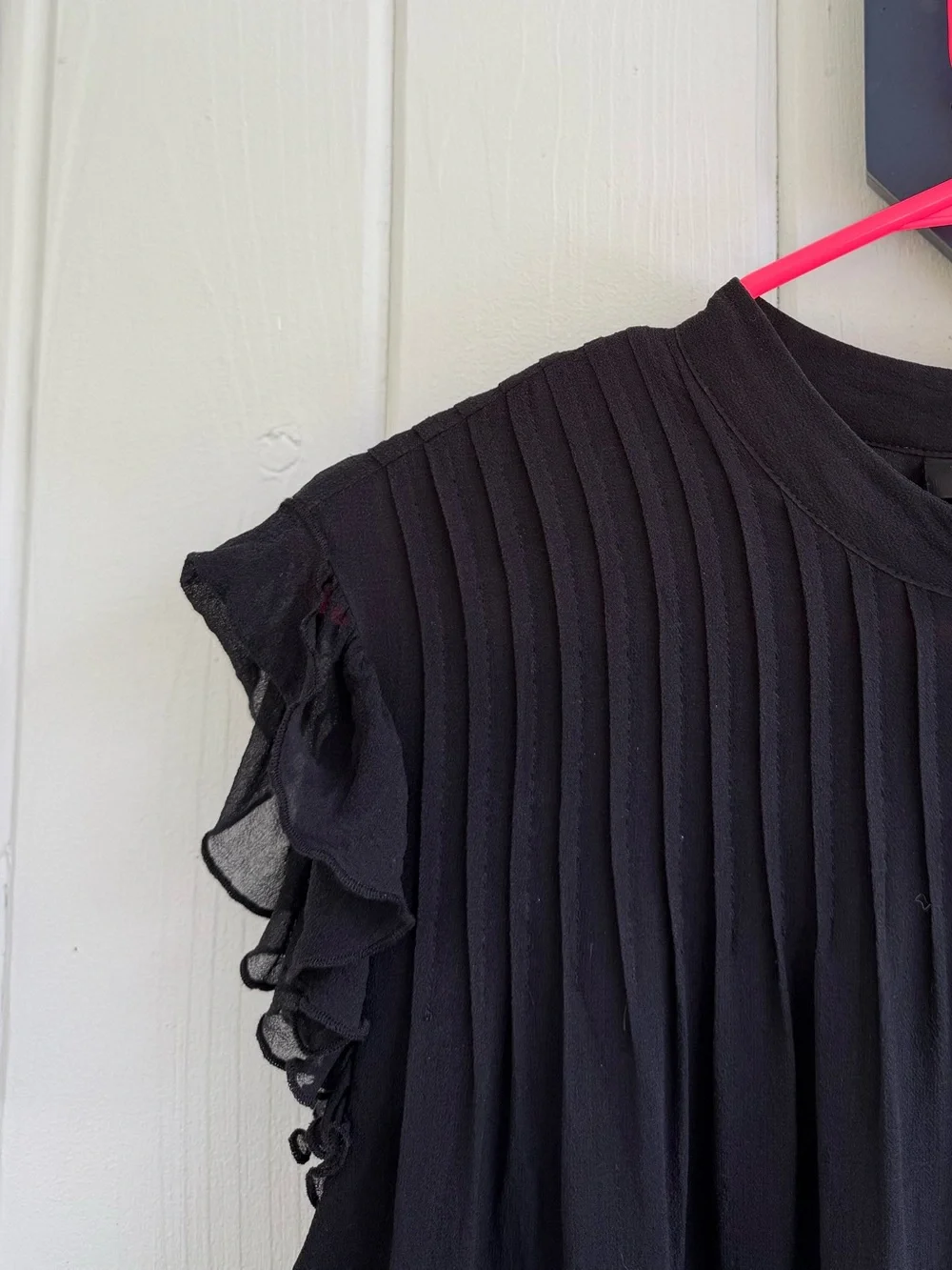 Alfani Silk Black Pleated Ruffle Sleeve Blouse